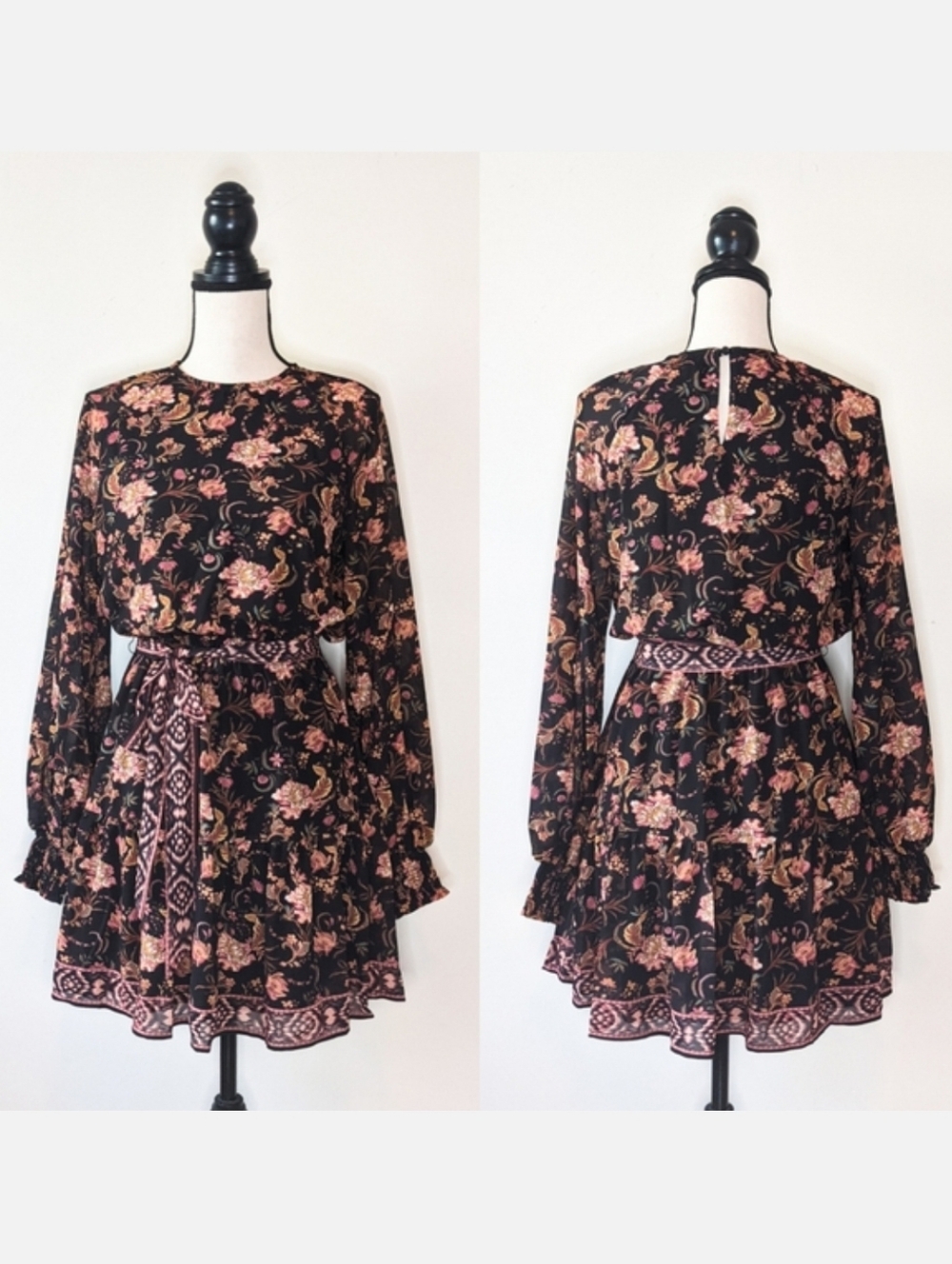 🦋LAST🦋 NWT Love Colette Black Floral Mini Dress, Size Medium